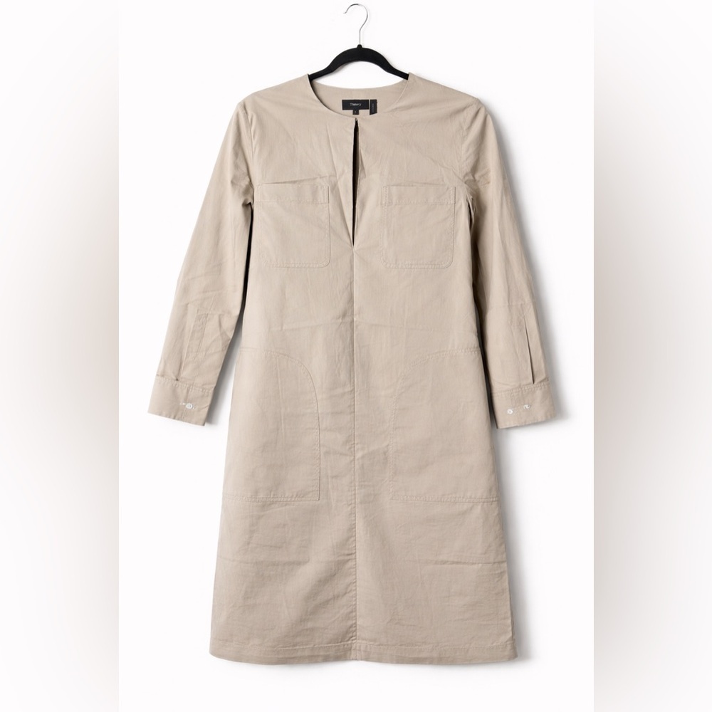 Theory Beige Utility Shirt Dress Size 0 Minimalist Pockets